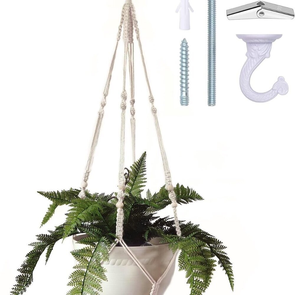 43 Inches Macrame Plant Hanger Large for 12 inch Pot Extra Long No Tassel Cotton